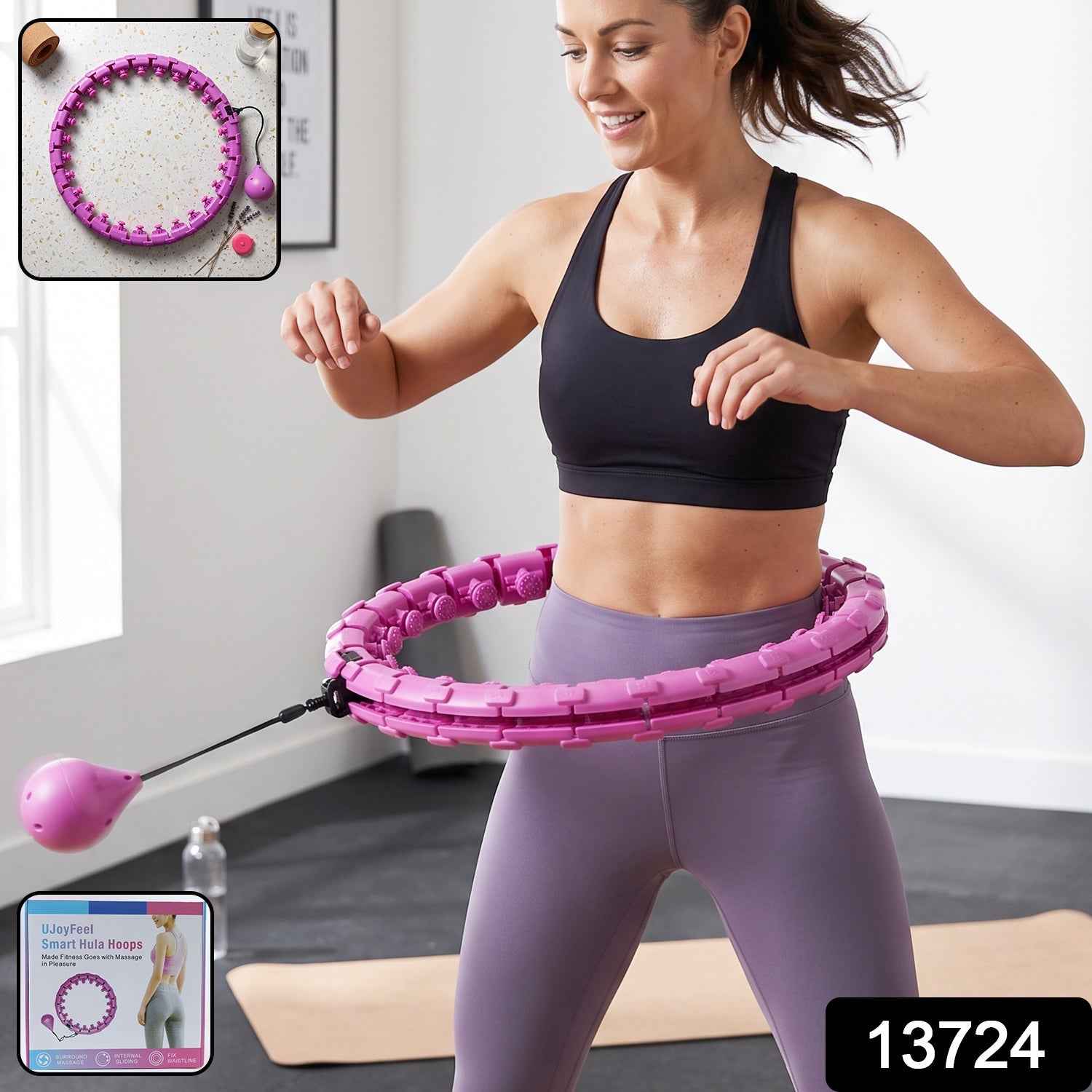 Smart Fitness Hula Hoop with Weighted Ball Detachable Waist Exerciser (1 Pc)