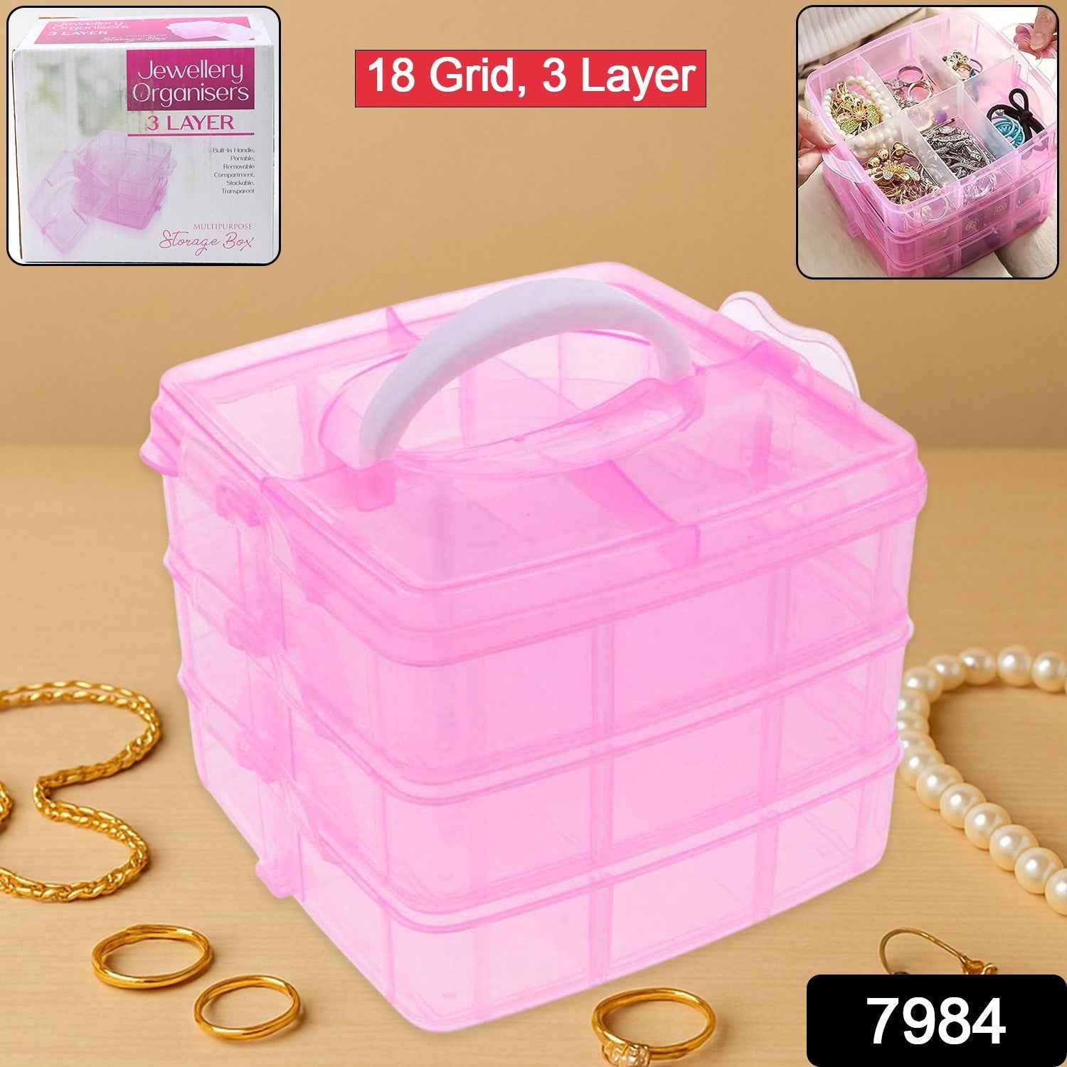 Plastic Organizer Box – 18-Grid 3-Layer Adjustable Storage | Organivo