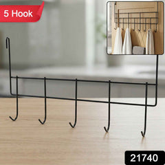 Over the Door Metal Hook Rack – Space Saving 5 Hook Organizer