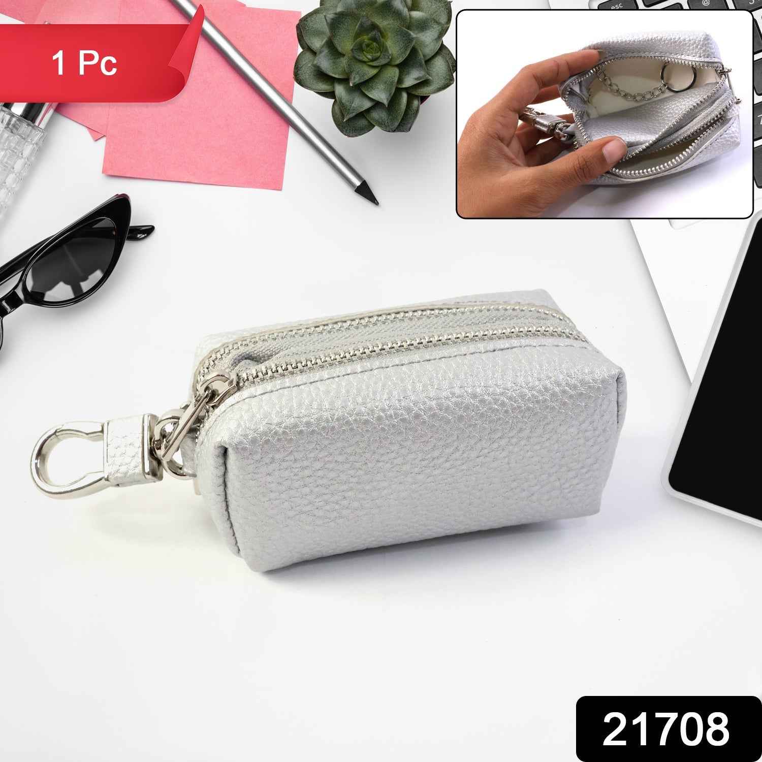 Compact Zipper Key Pouch – Secure Mini Coin Purse with Metal Clip