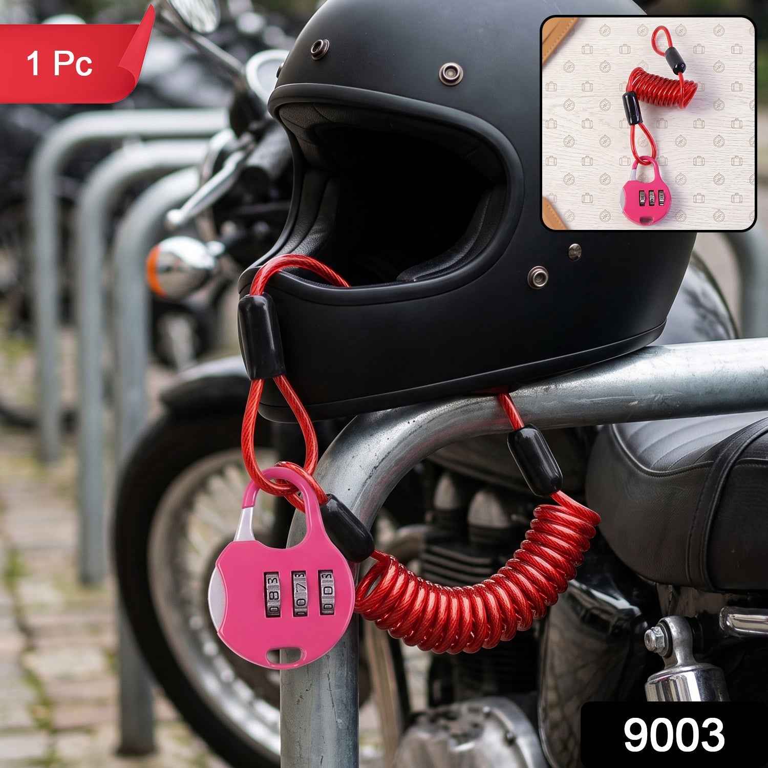 3 Digit Combination Helmet Cable Lock with Coiled Wire for Travel Safety (1 Pc)