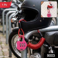 3 Digit Combination Helmet Cable Lock with Coiled Wire for Travel Safety (1 Pc)