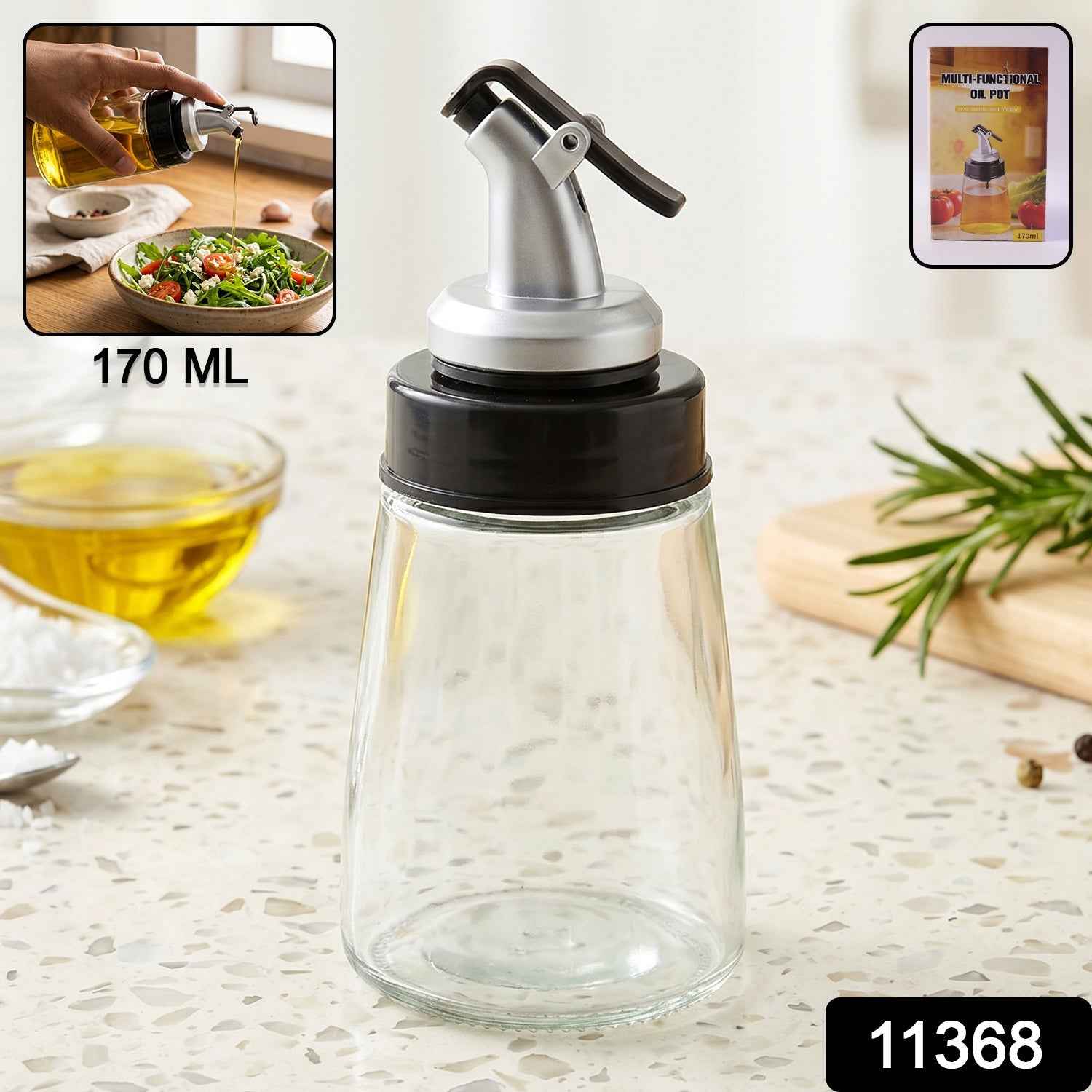 Glass Oil Dispenser Bottle – No-Drip Spout, 170 ml Capacity