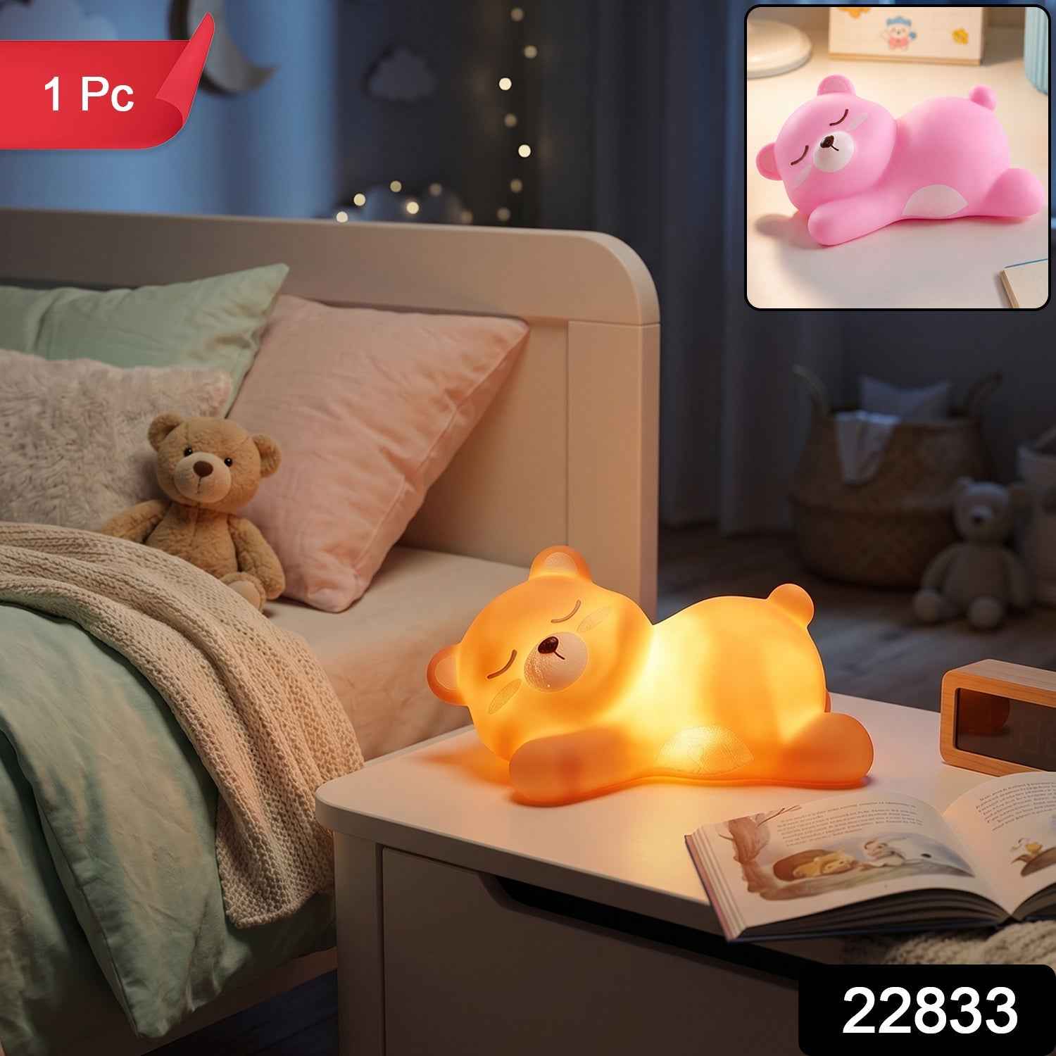 Sleeping Bear LED Night Light – Cute Silicone Kids Lamp