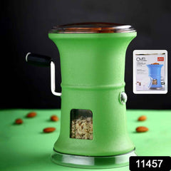 Compact manual spice grinder with hand crank in kitchen setting