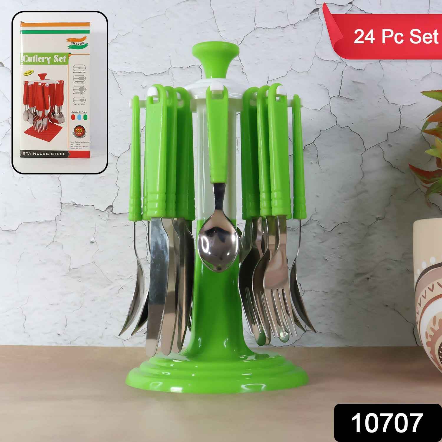 Stainless Steel Cutlery Set – 24 Pieces with Rotating Stand