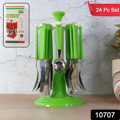 Stainless Steel Cutlery Set – 24 Pieces with Rotating Stand