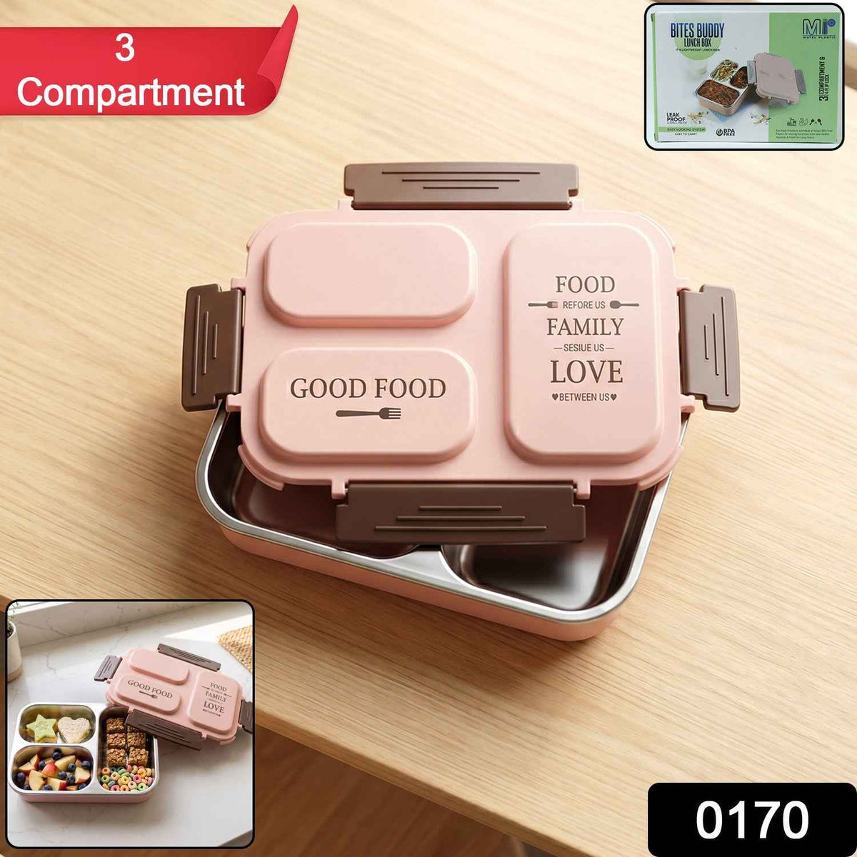 3-Compartment Stainless Steel Lunch Box – Leak-Proof & Durable