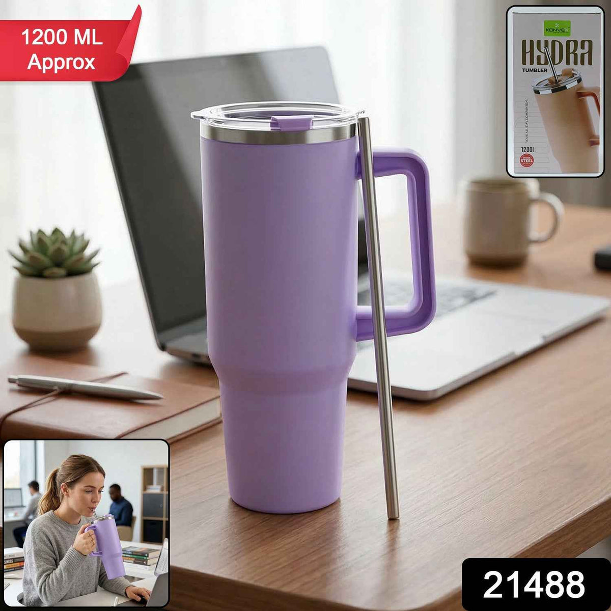 Insulated Tumbler Mug – Large 1200ML Capacity with Handle & Straw