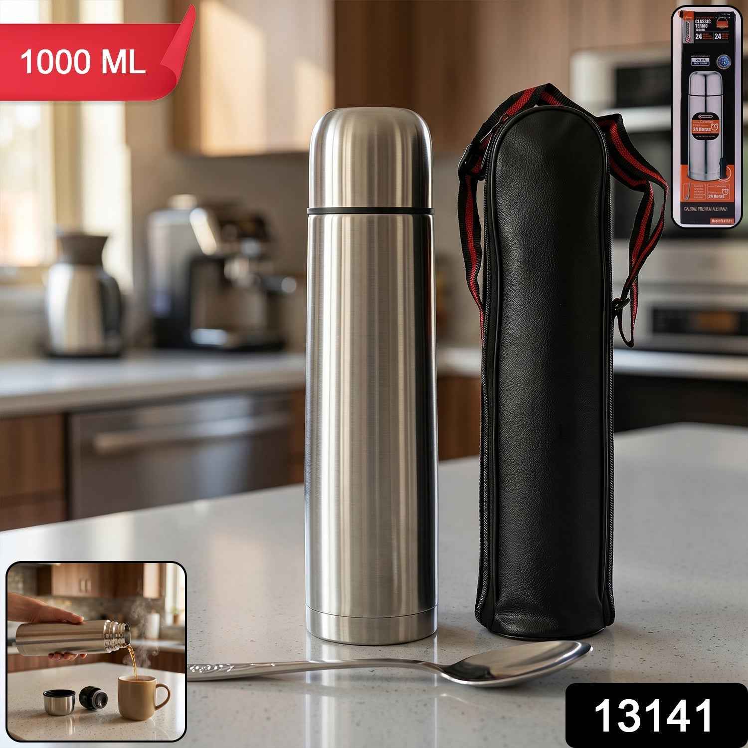 Stainless Steel Vacuum Flask Ð 1000ML with Carry Bag & Spoon