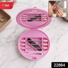 Reusable Silicone Cotton Swab Set with Mirror Case Washable Ear Buds (1 Set)