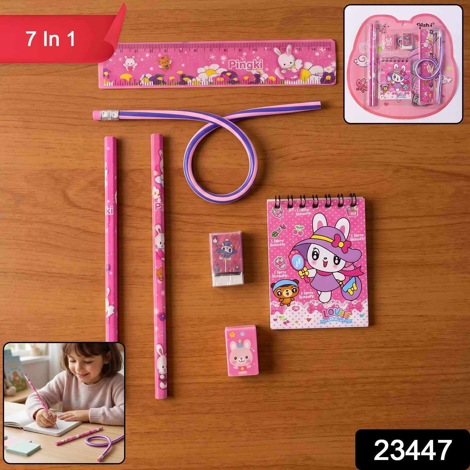 Kids Stationery Set Ð 7-in-1 Cute Pink Gift Pack for Girls