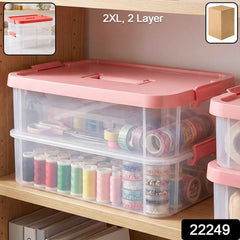 Plastic Transparent Storage Box with Lid 2XL 2 Layer Stackable Organizer (1 Pc)