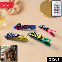 Decorative Hair Clip Set – Stylish Text Design, Pack of 4