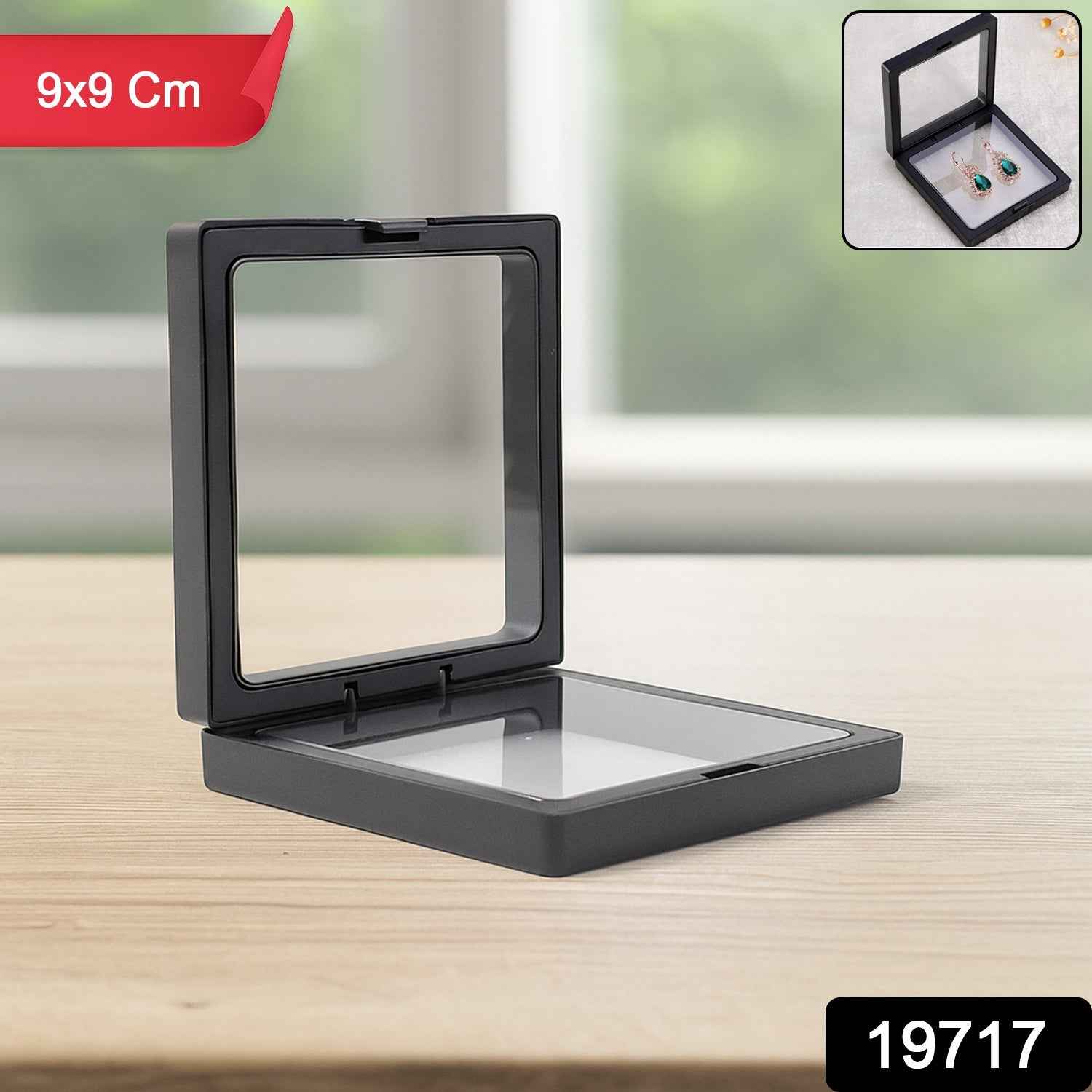 Jewellery Display Box – Transparent Floating Frame Organizer 9x9 cm
