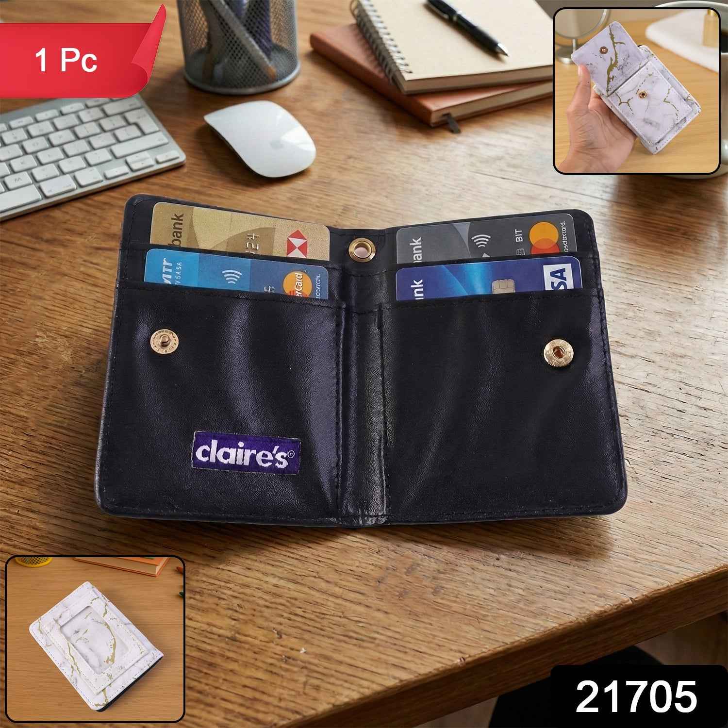 Marble Finish Card Holder Wallet – Compact Snap Button Design