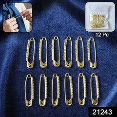 Golden Safety Pin Brooch Set – Elegant Stone-Embedded Design