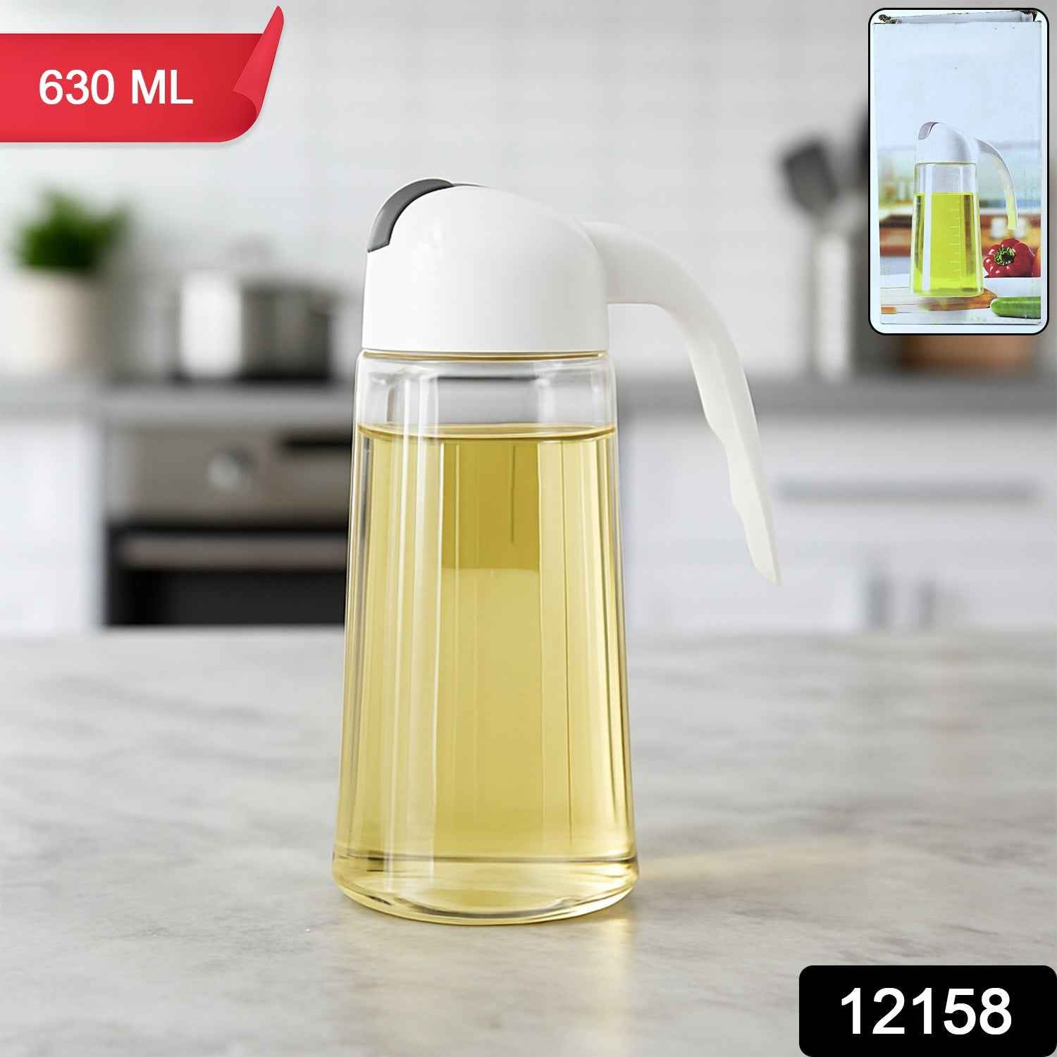 Glass Oil Bottle Dispenser 630ml – Automatic Lid & Drip-Free Pour