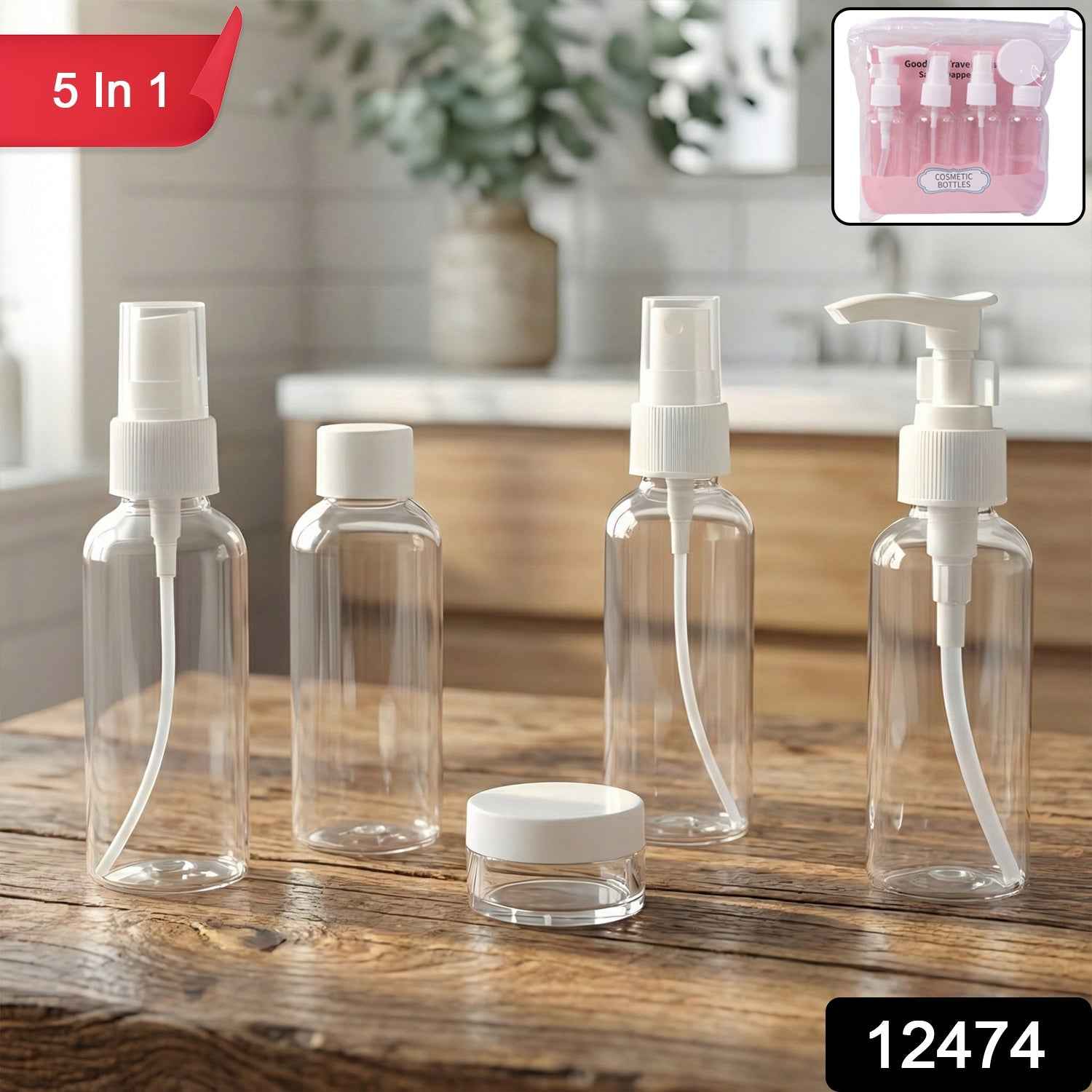 Travel Cosmetic Bottle Set – 5-in-1 Refillable Toiletry Containers