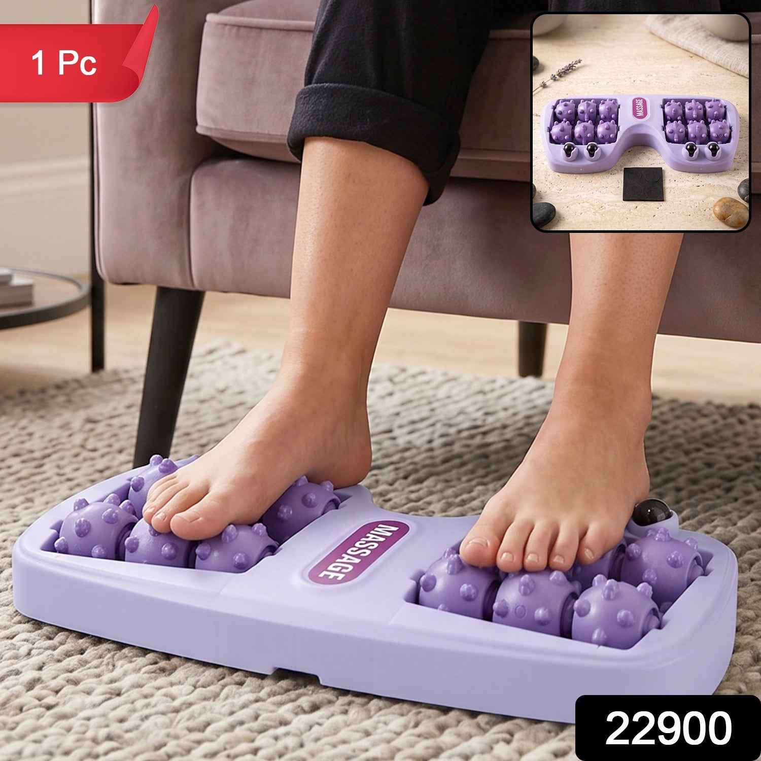 Manual Plastic Roller Foot Massager with Acupressure Nodes for Both Feet (1 Pc)