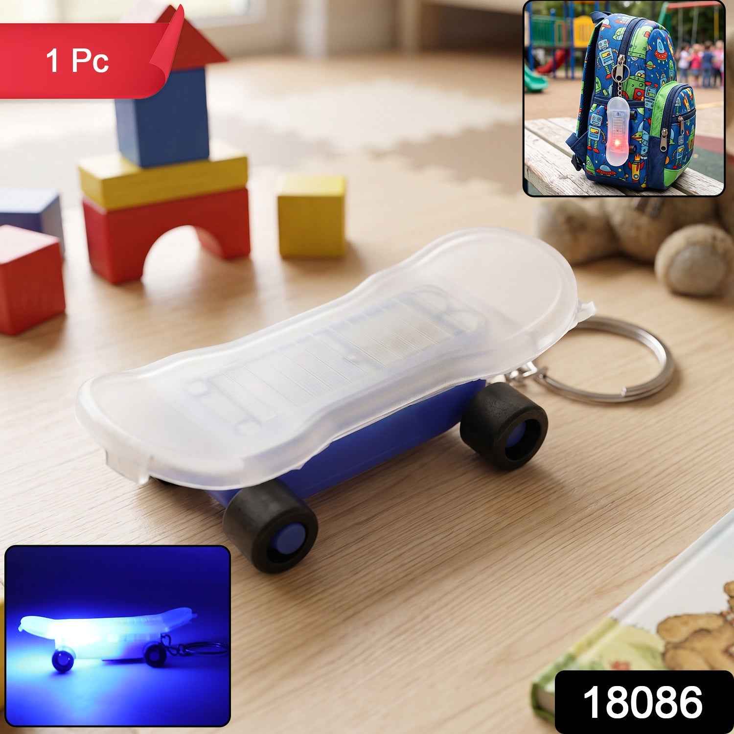 Mini Skateboard LED Keychain Ð Light-Up Fun Accessory for Keys and Bags