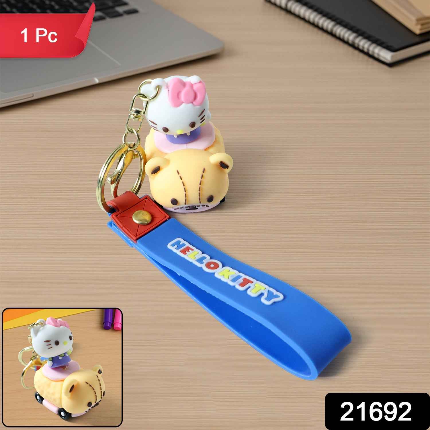 Cartoon Cat Silicone Keychain – Cute Soft Key Holder with Wrist Strap