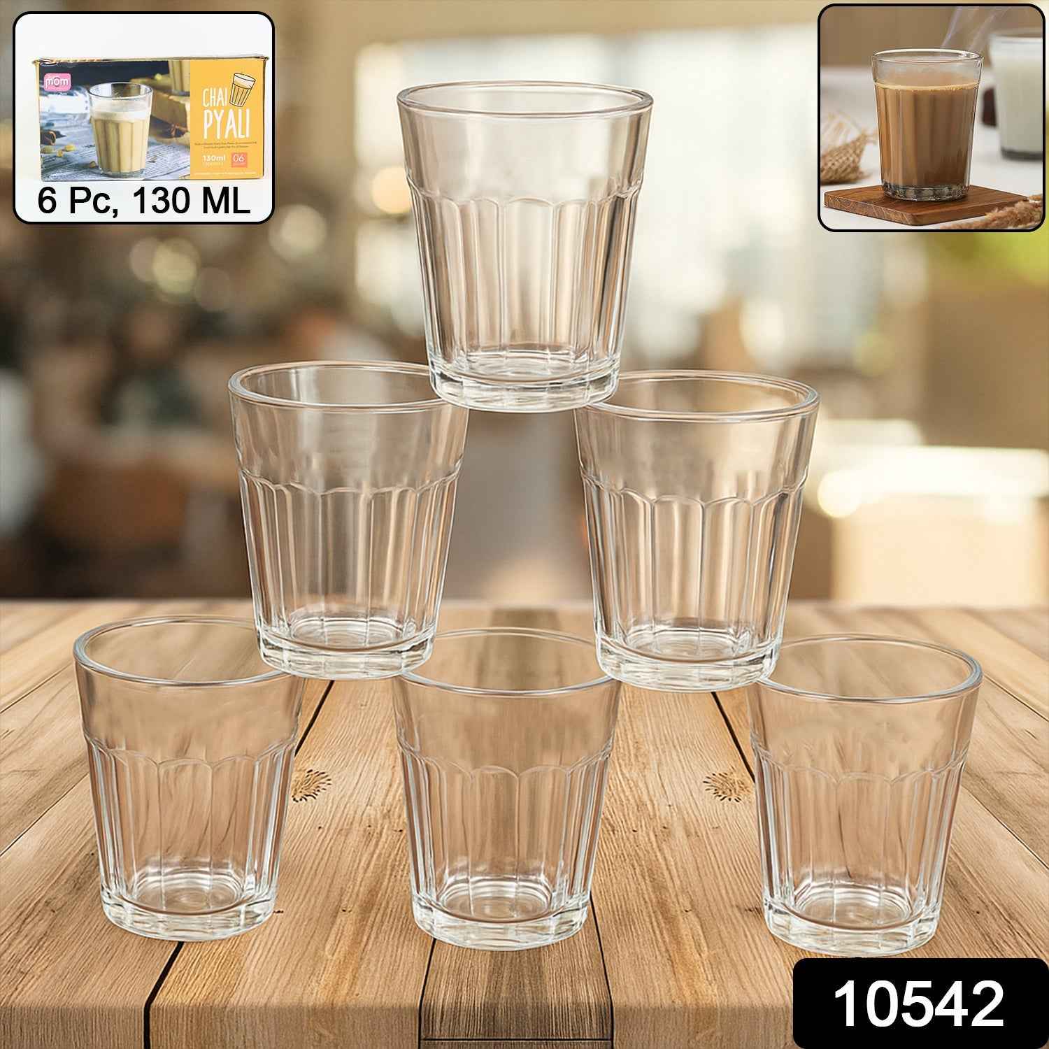 Chai Pyali Glass Set – 6 Pcs Transparent Unbreakable 130ml