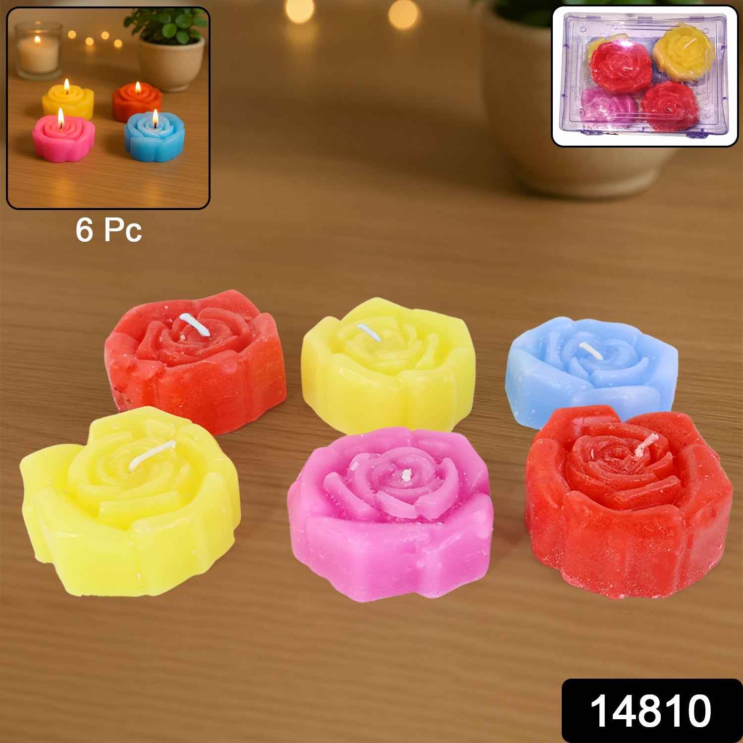 Rose Shaped Wax Candle Set – Elegant 6-Piece Home Decor