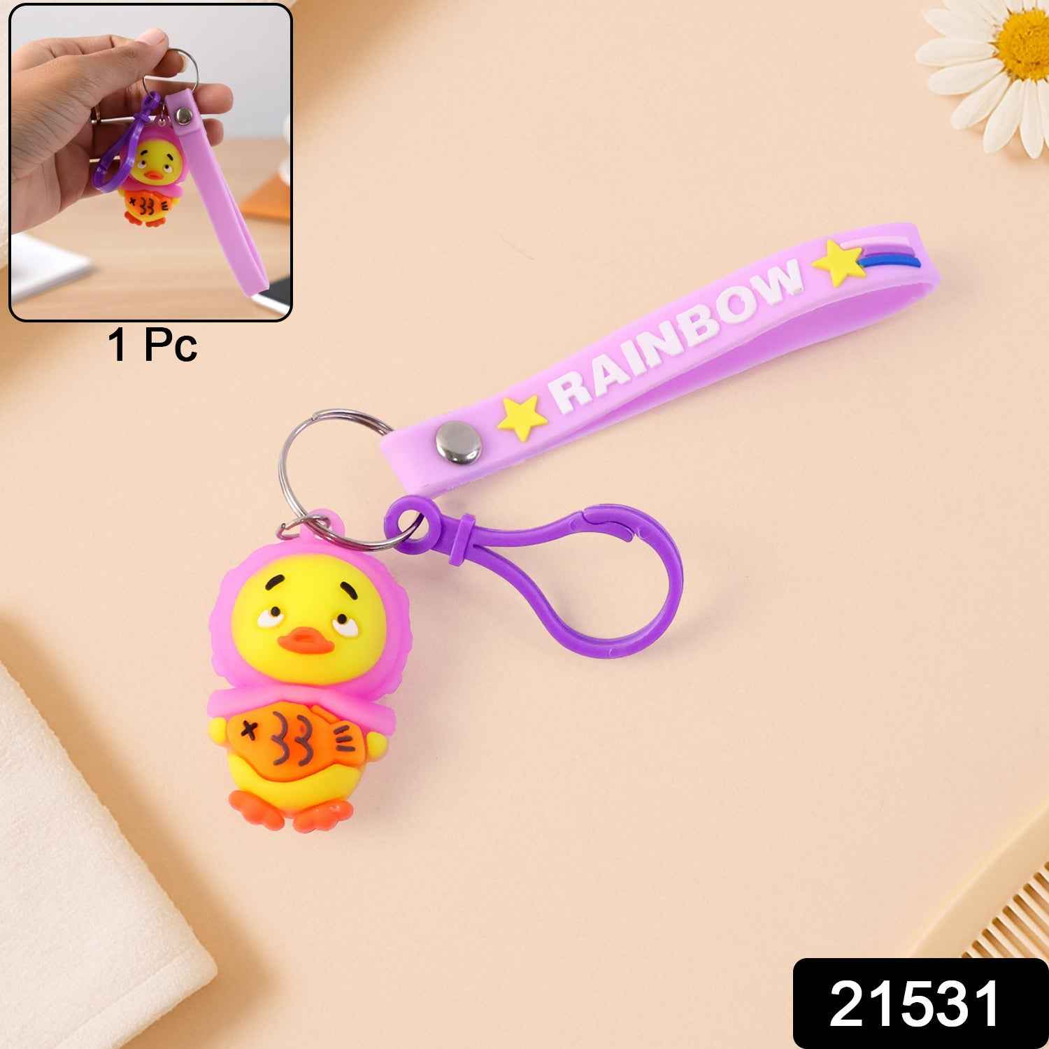 Cartoon Duck Keychain – Cute Rainbow Strap Accessory