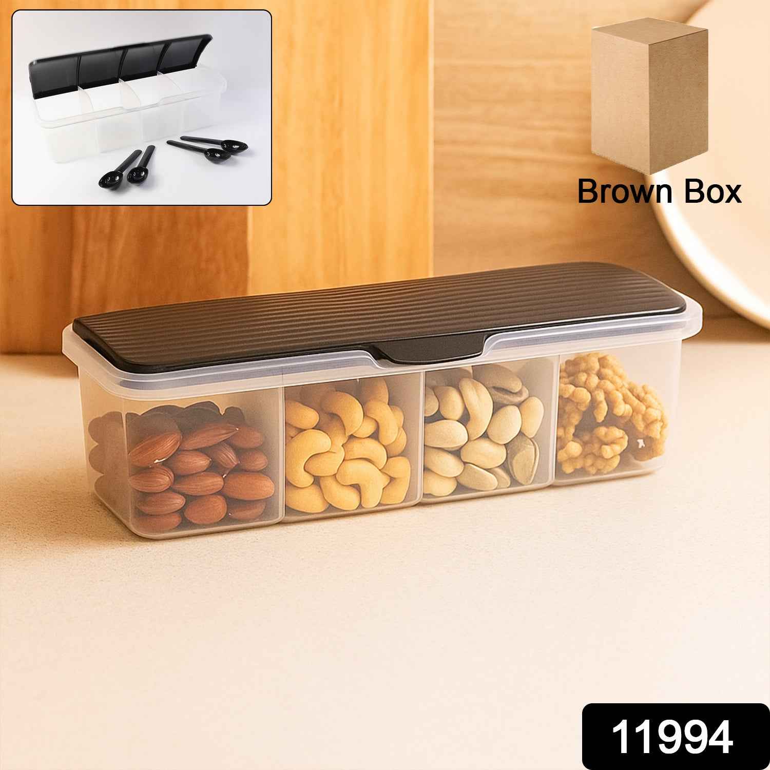 Spice Box – Airtight 4-Section Multipurpose Container with Spoons