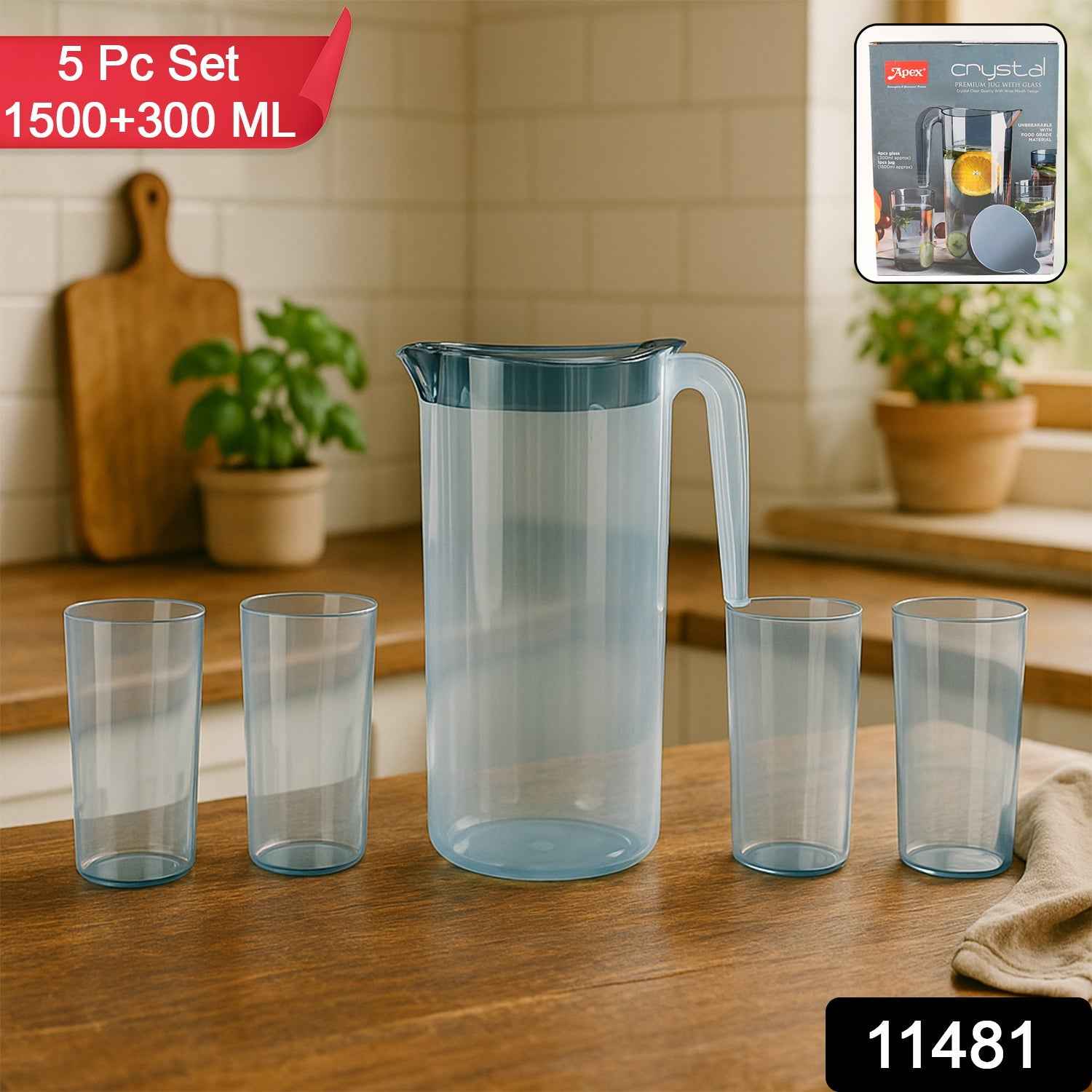 Crystal Premium Jug – 1500ml BPA-Free Unbreakable Set