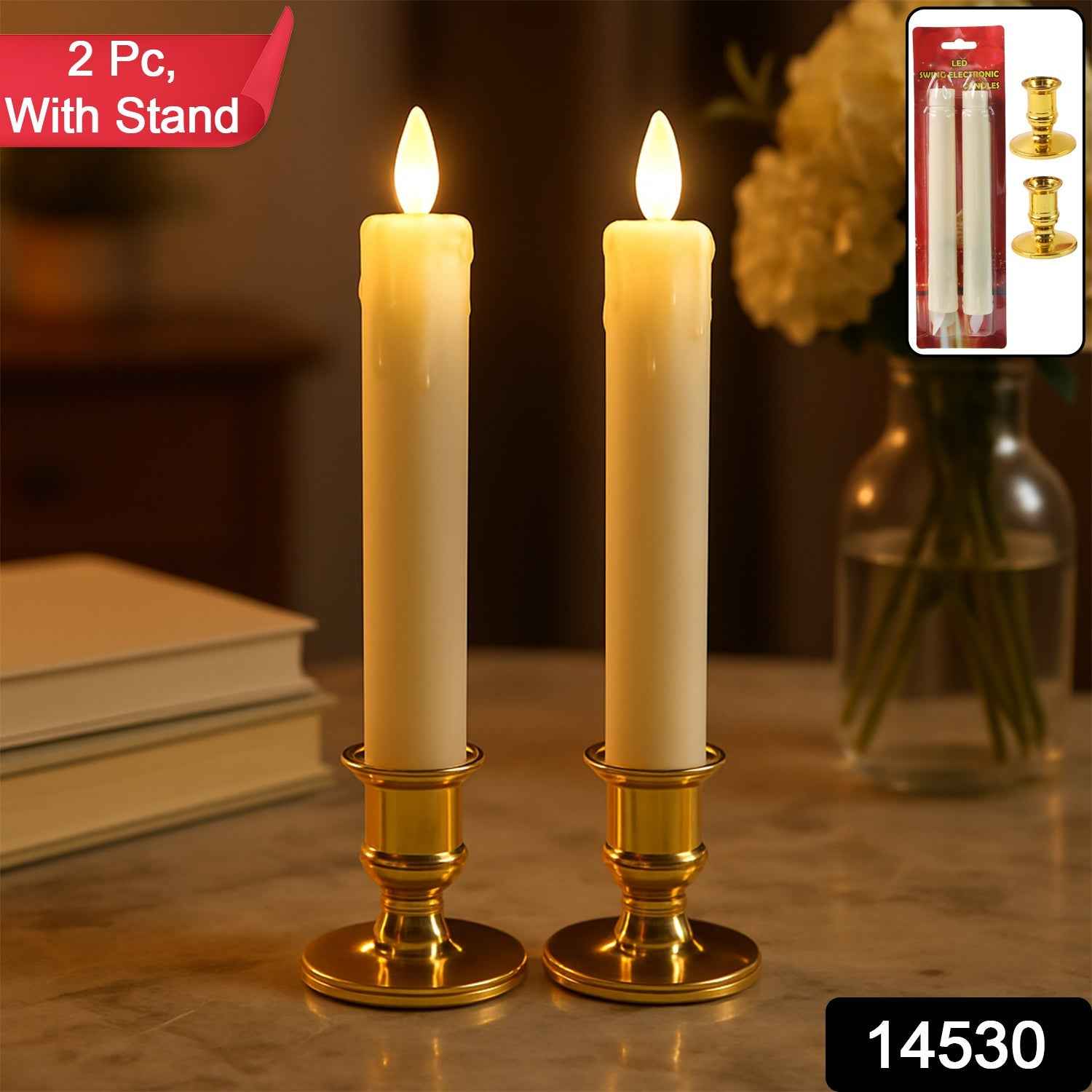LED Flameless Taper Candles – Set of 2 Realistic Flickering Lights