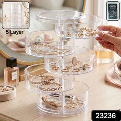 5 Layer Rotating Jewelry Storage Box Organizer for Rings Earrings Watches (1 Pc)