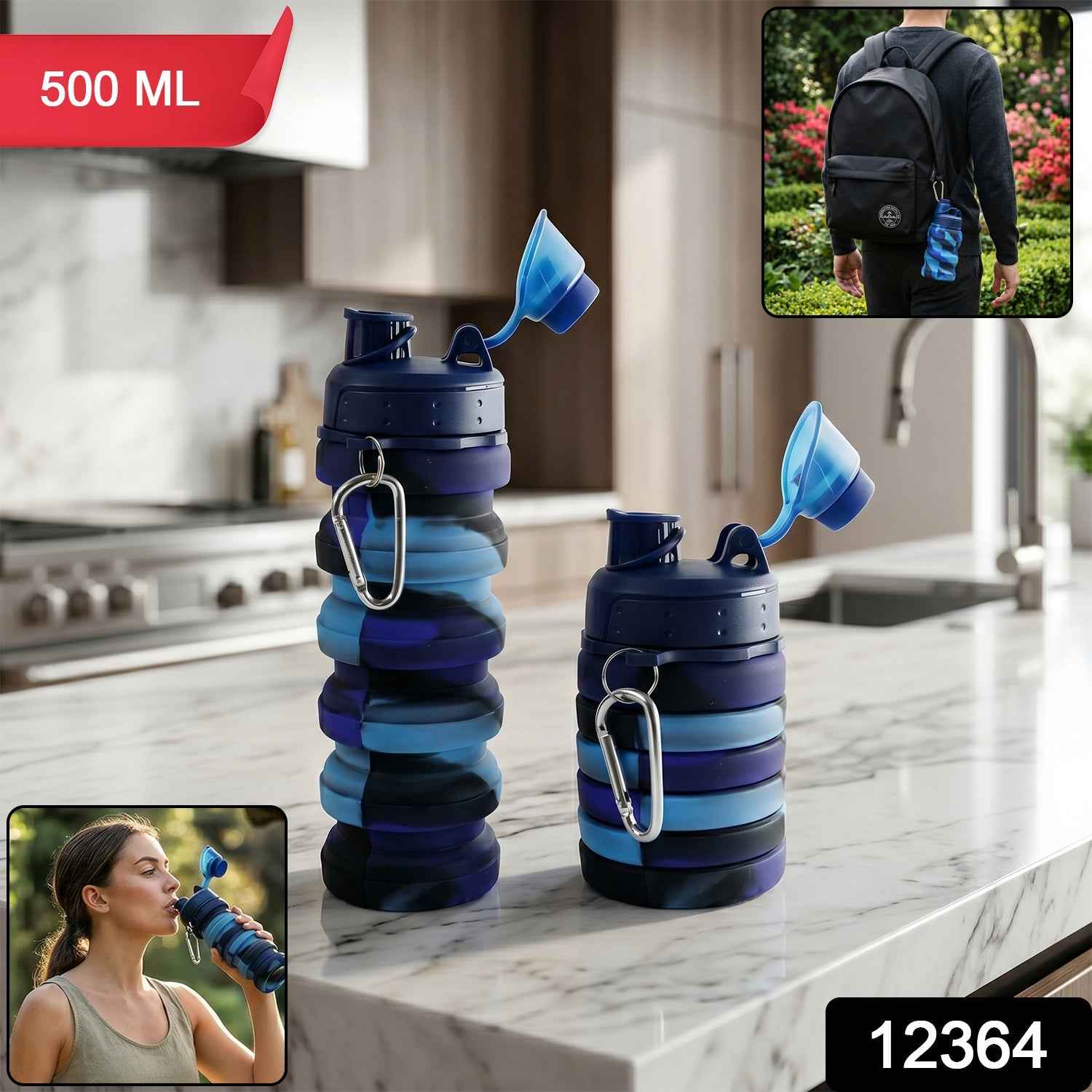Collapsible Silicone Water Bottle – 500ml Travel-Friendly