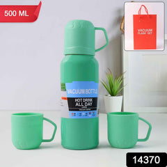 Vacuum Flask Set – Stainless Steel Thermos with 3 Cups, 500ml