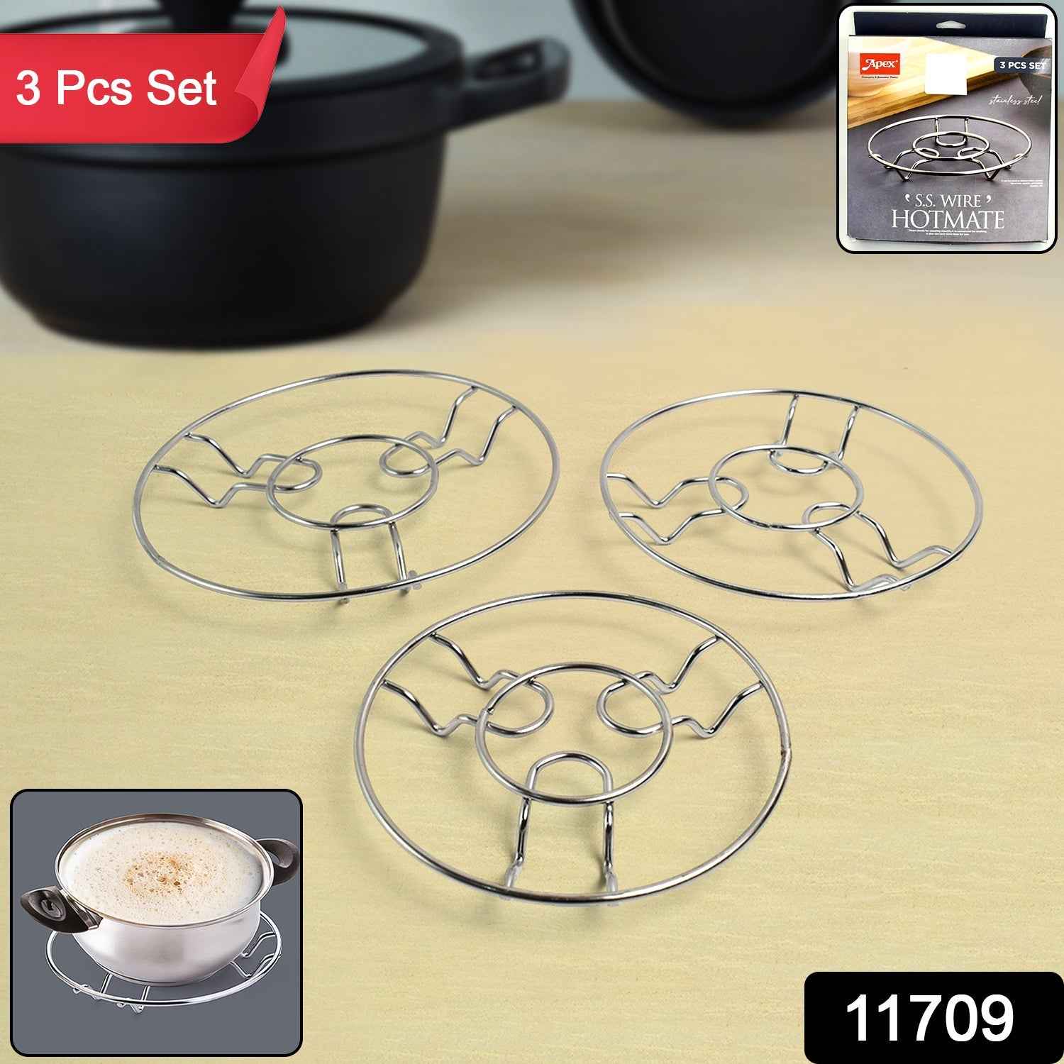 Stainless Steel Wire Trivet Set – Heat-Resistant 3-Pack