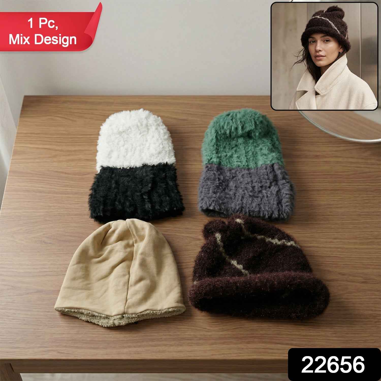 Winter Woolen Beanie Cap – Soft & Warm Fleece Lined Knit Hat