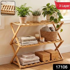 3 Layer Foldable Bamboo Shoe Rack Multi-Purpose Storage Shelf (1 Set)