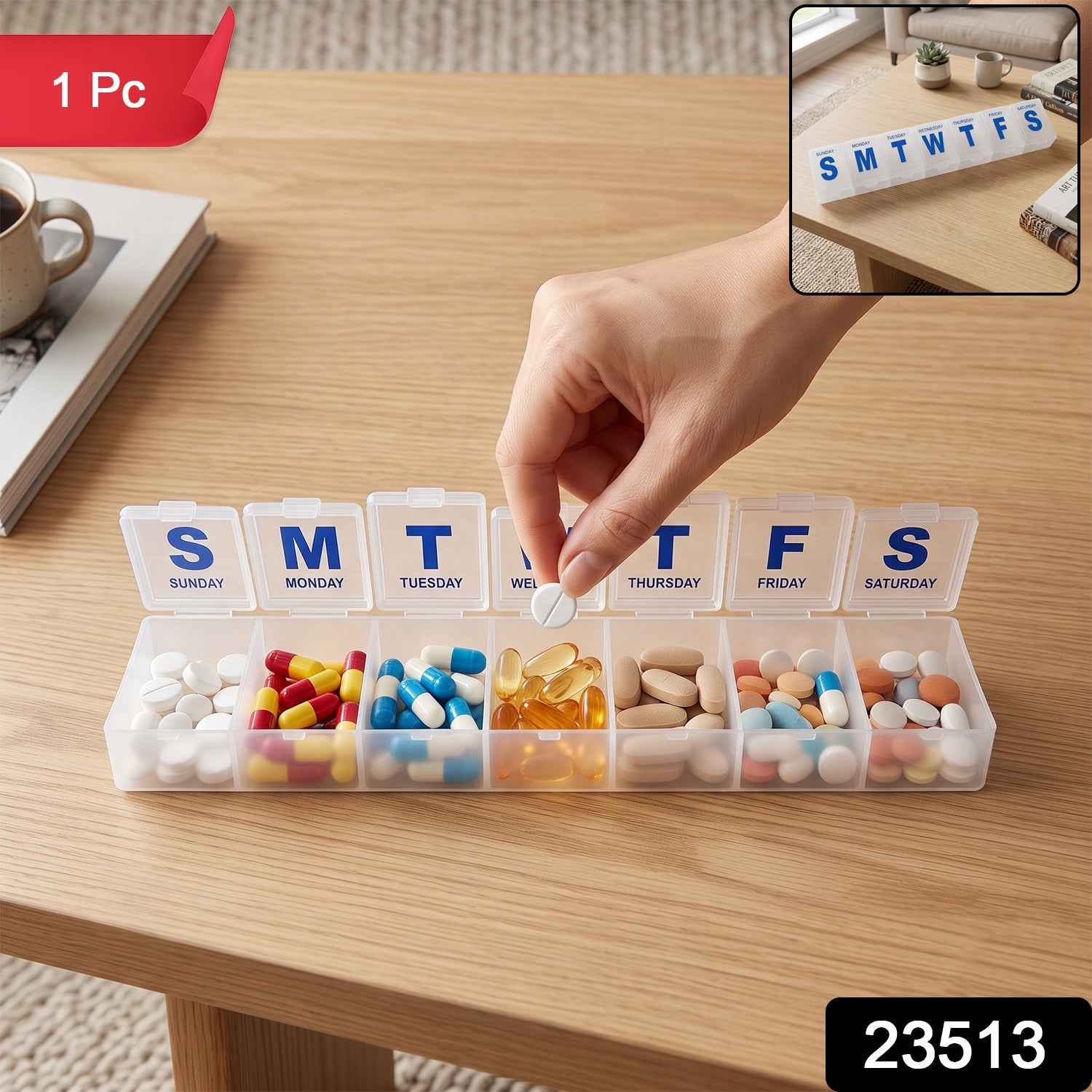 7 Day Weekly Plastic Pill Box Organizer with Daily Compartments (1 Pc)