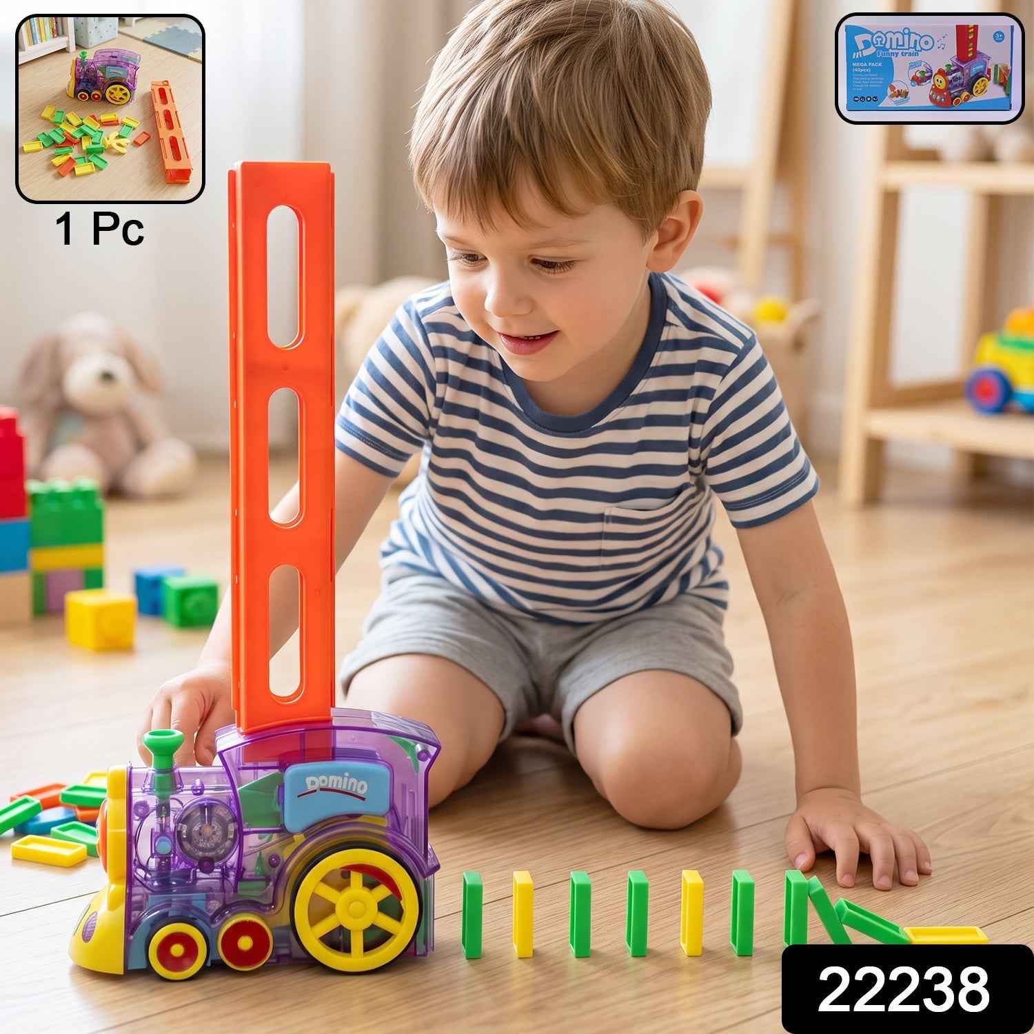 Automatic Domino Laying Train Engine Toy with Light and Music for K...