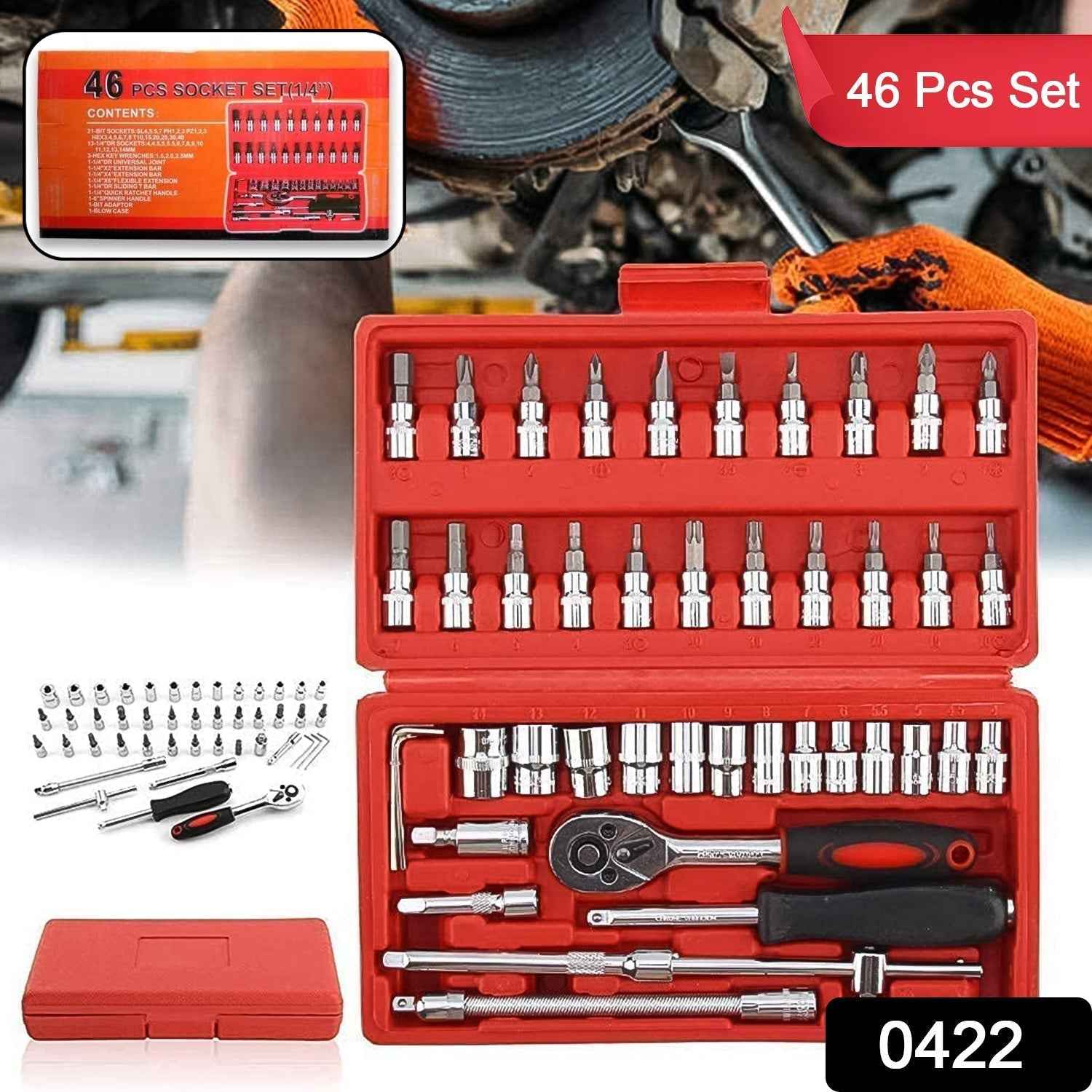 Socket 1/4 Inch Combination Repair Tool Kit – Durable 46-Piece Set