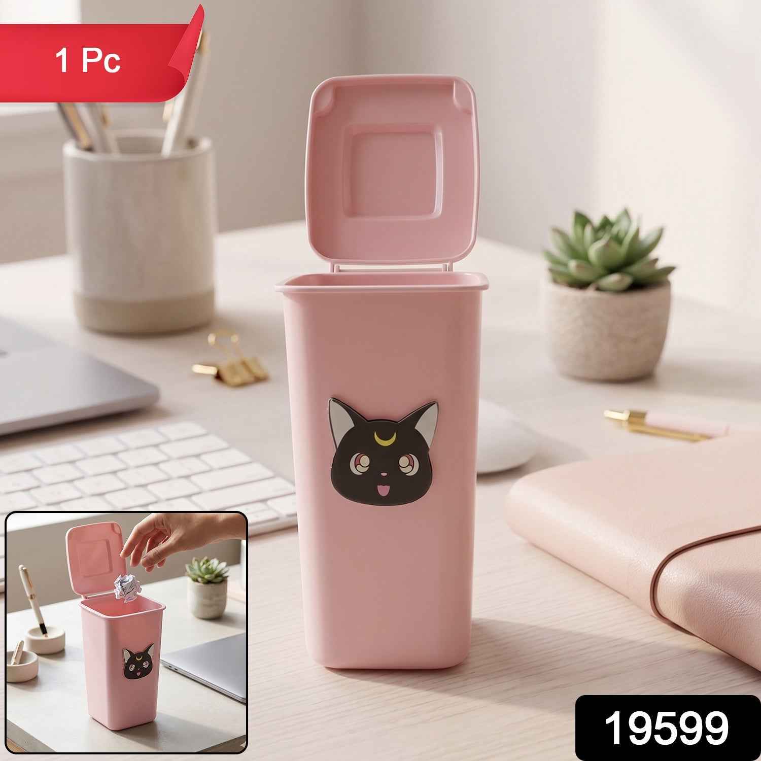 Mini Trash Can Pen Stand Ð Cute Desk Organizer with Lid
