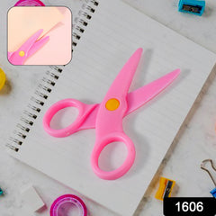 Close-up of the rounded tips on the child-safe plastic scissors, ensuring safety.