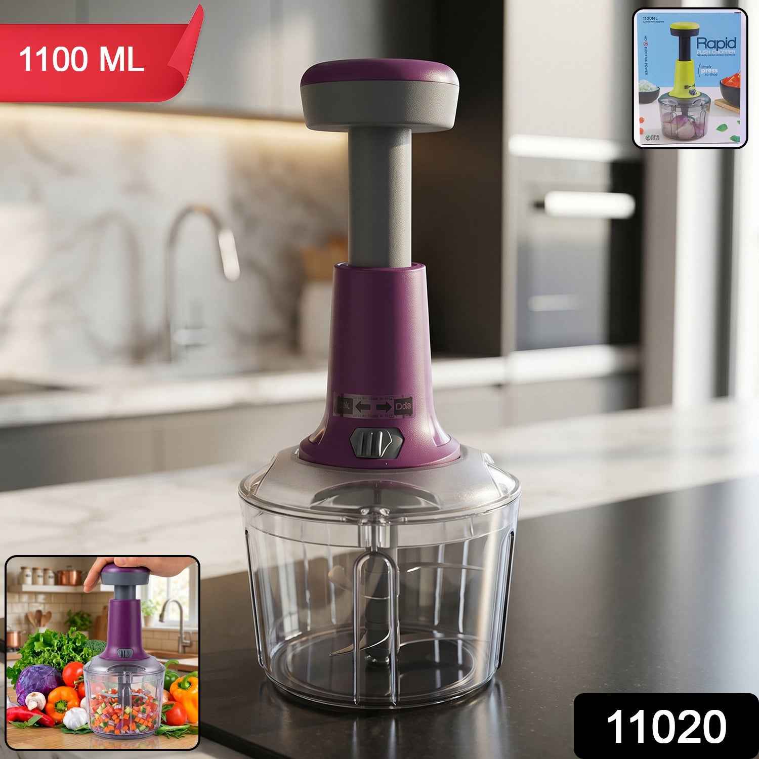 Push Chopper 1100 ML – Efficient Manual Vegetable Slicer