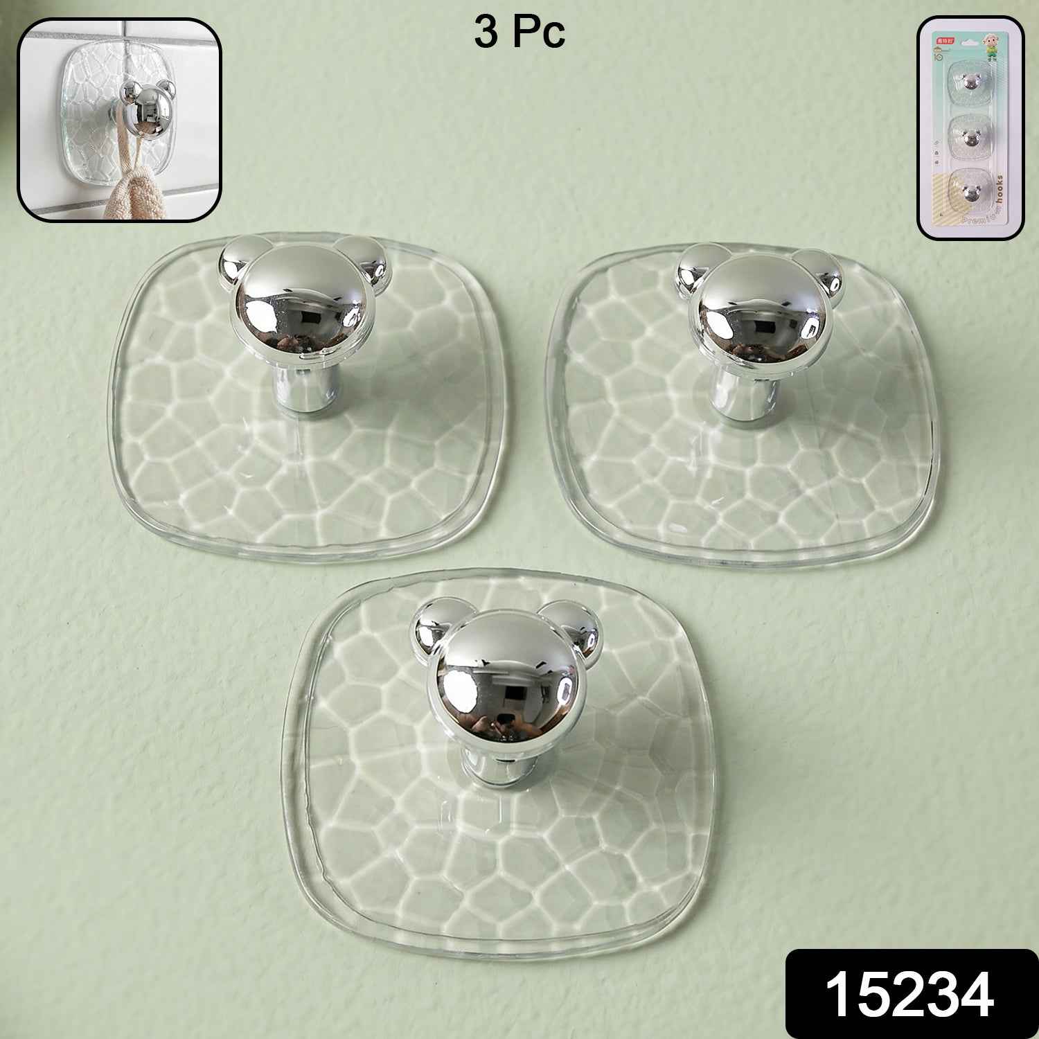 Adhesive Wall Hooks – Strong Clear Hold, No Damage 3 Pc Set