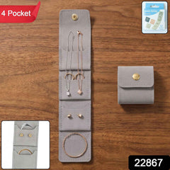Portable Travel Jewelry Roll Bag, 4 Pocket Foldable Organizer Pouch (1 Pc)
