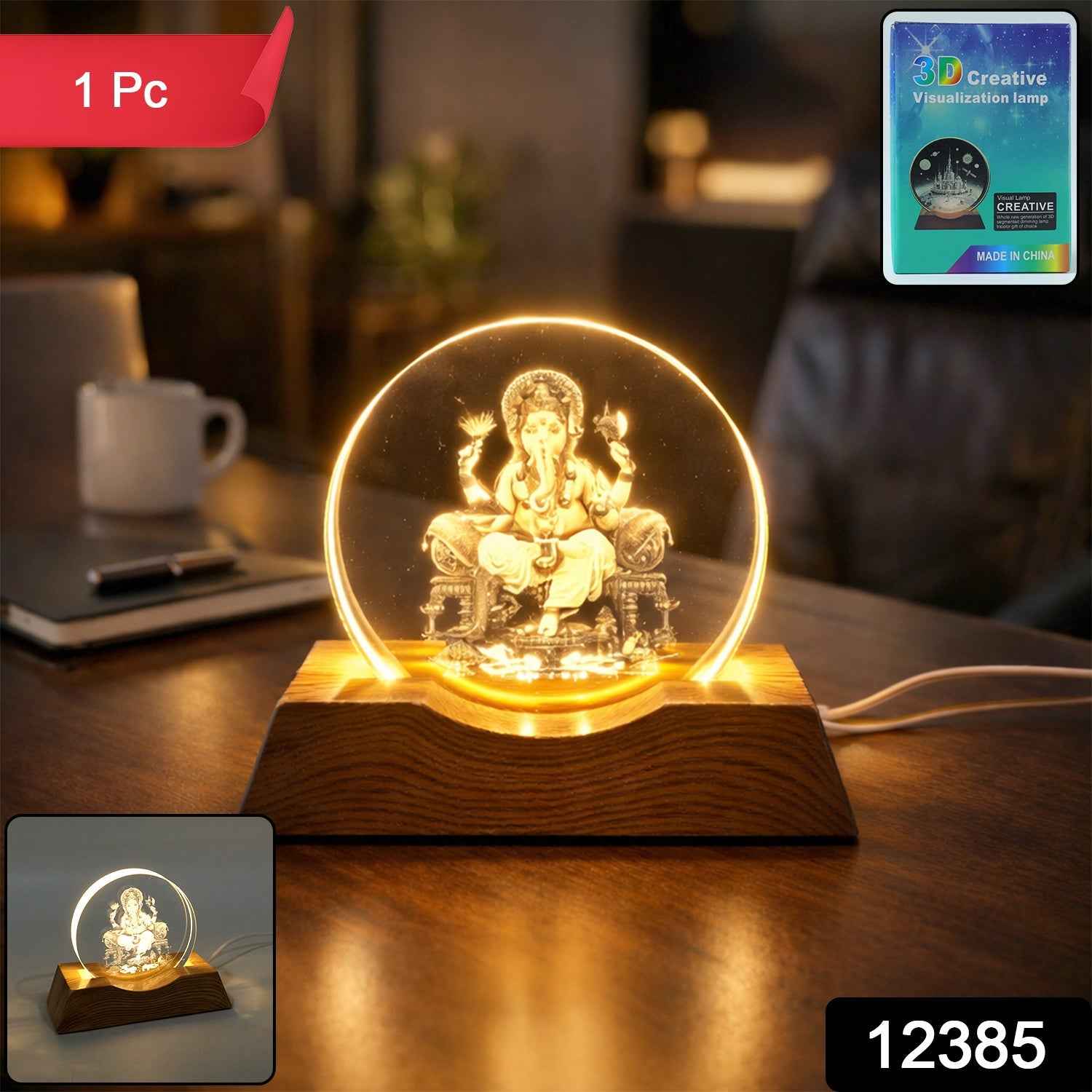 3D Lord Ganesha LED Night Lamp – Warm Spiritual Glow