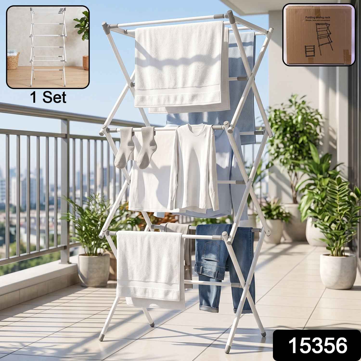 3 Tier Folding Clothes Drying Rack Laundry Cloth Dryer Stand for Ba...