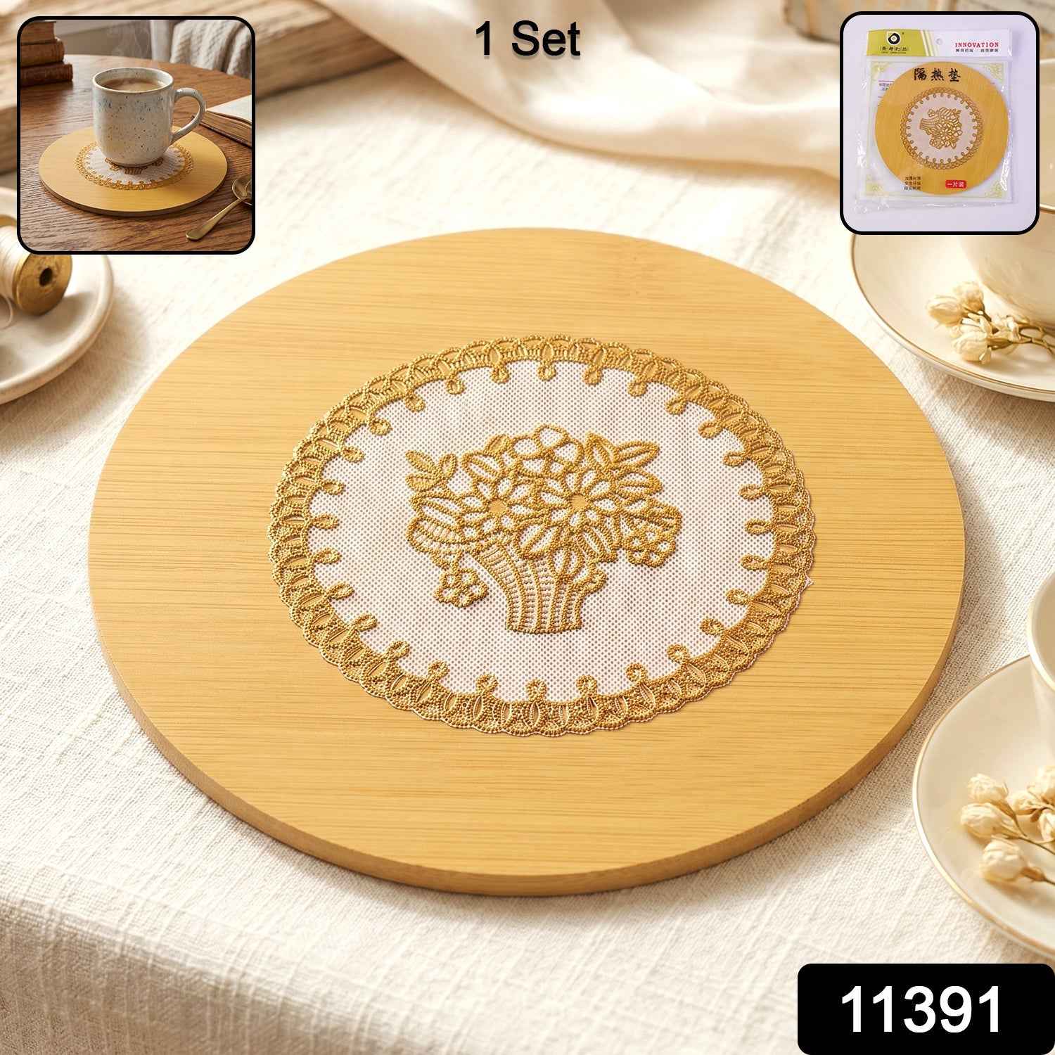Wooden Heat Resistant Round Coaster – Protects Surfaces & Prevents Heat Marks