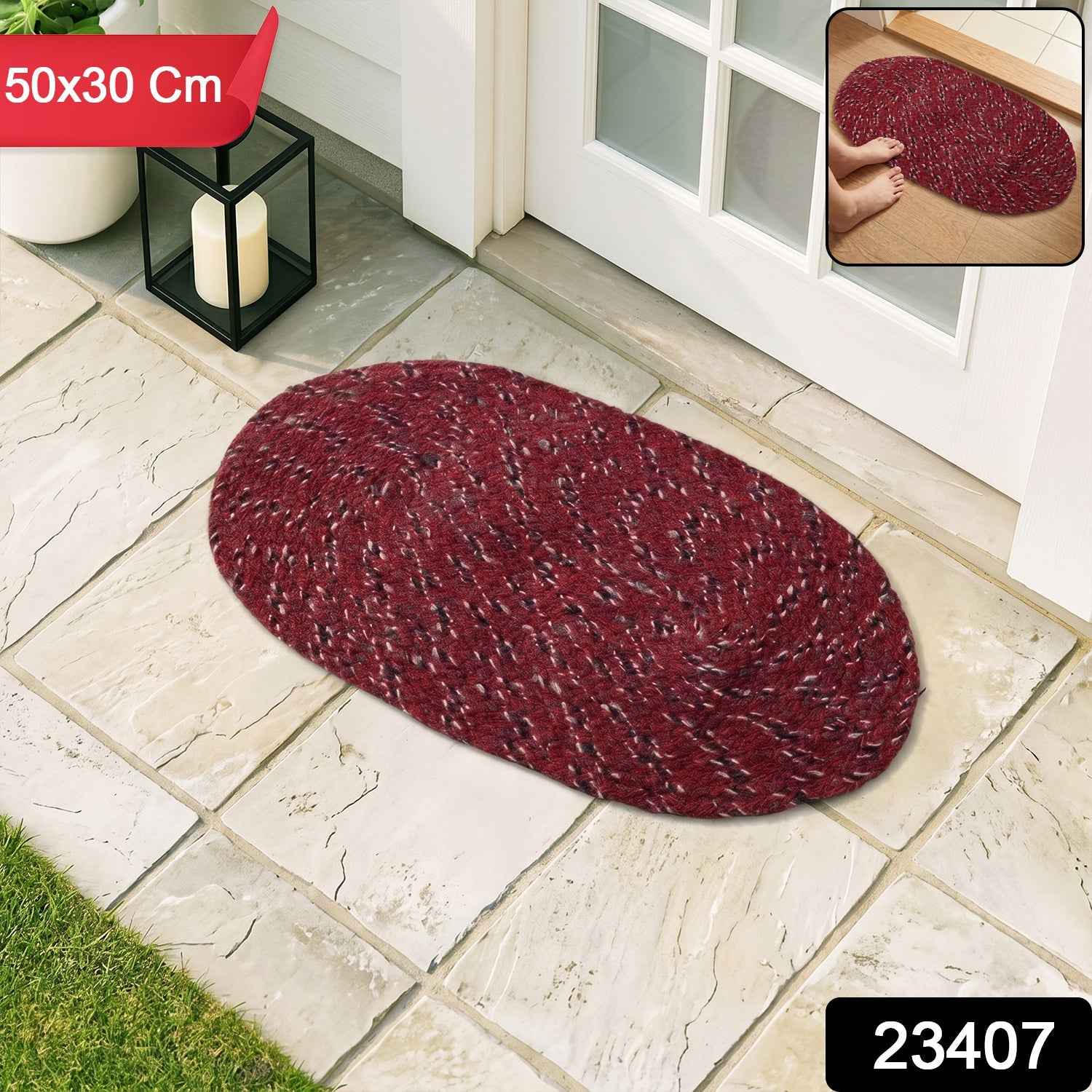 Red Oval Non-Slip Floor Mat Ð Durable & Soft for Indoor Use
